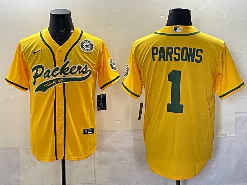 Men Green Bay Packers #1 Parsons yellow Nike NFL 2025 jersey 07